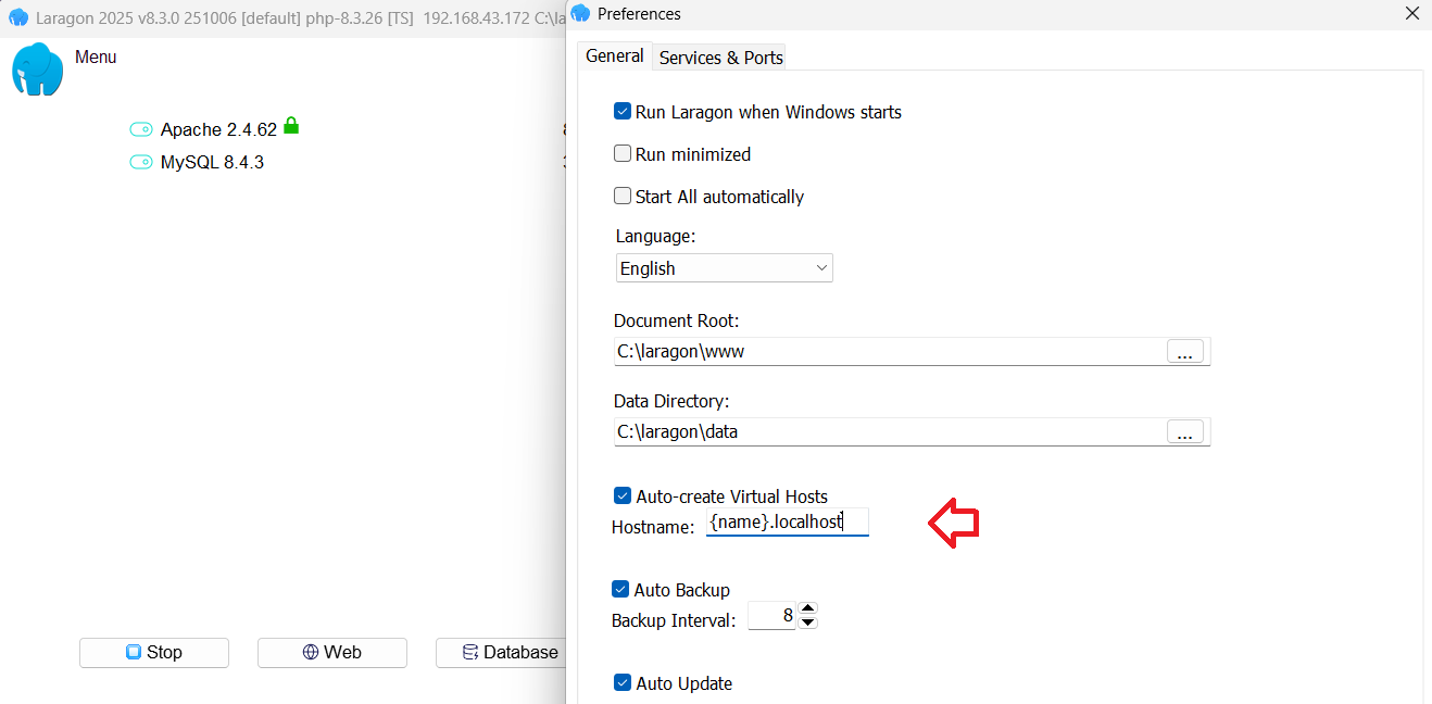 تغییر تنظیم hostname در لاراگون